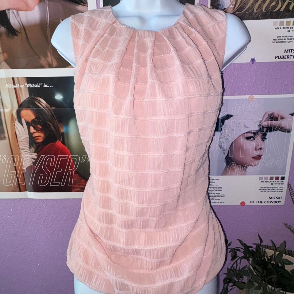 Liz Claiborne Blush Pink Textured Shimmer Sleeveless Blouse Size Medium